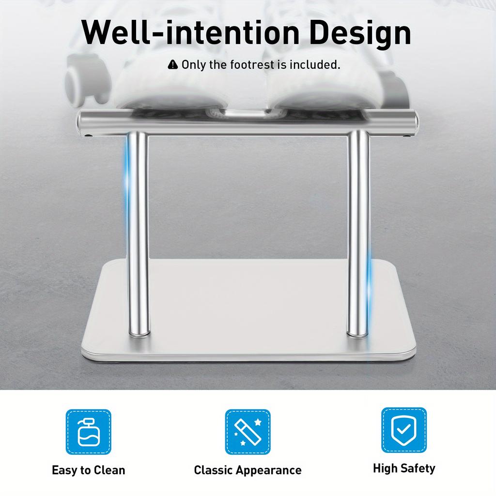 Stainless Steel Footrest – Ergonomic Salon & Home Foot Rest with Anti-Slip Base – 201 Stainless Steel – Silver