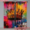 Set Of 2 Crown Pattern Curtains Digital Printing Gold Color Splatter Background Pink Yellow Blue Living Room Curtain For Great Made Polyester
