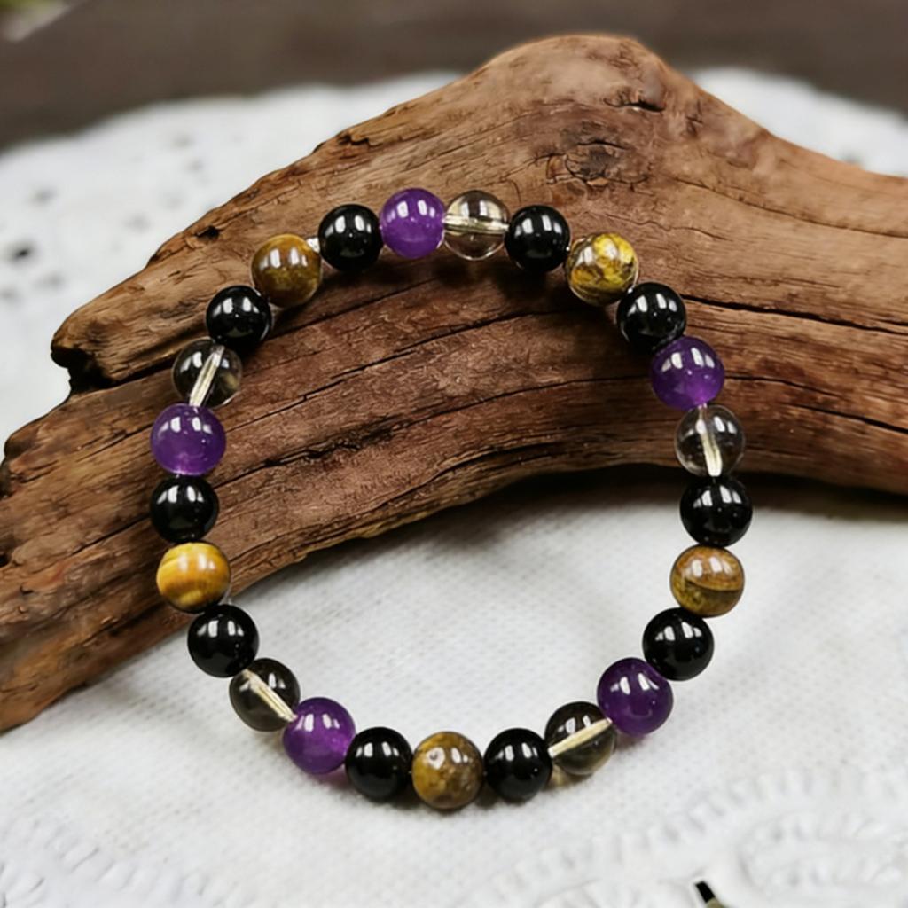 Bead Stone Bracelet, Vintage Multicolor Cardboard Lobster Clasp Bracelet Jewelry