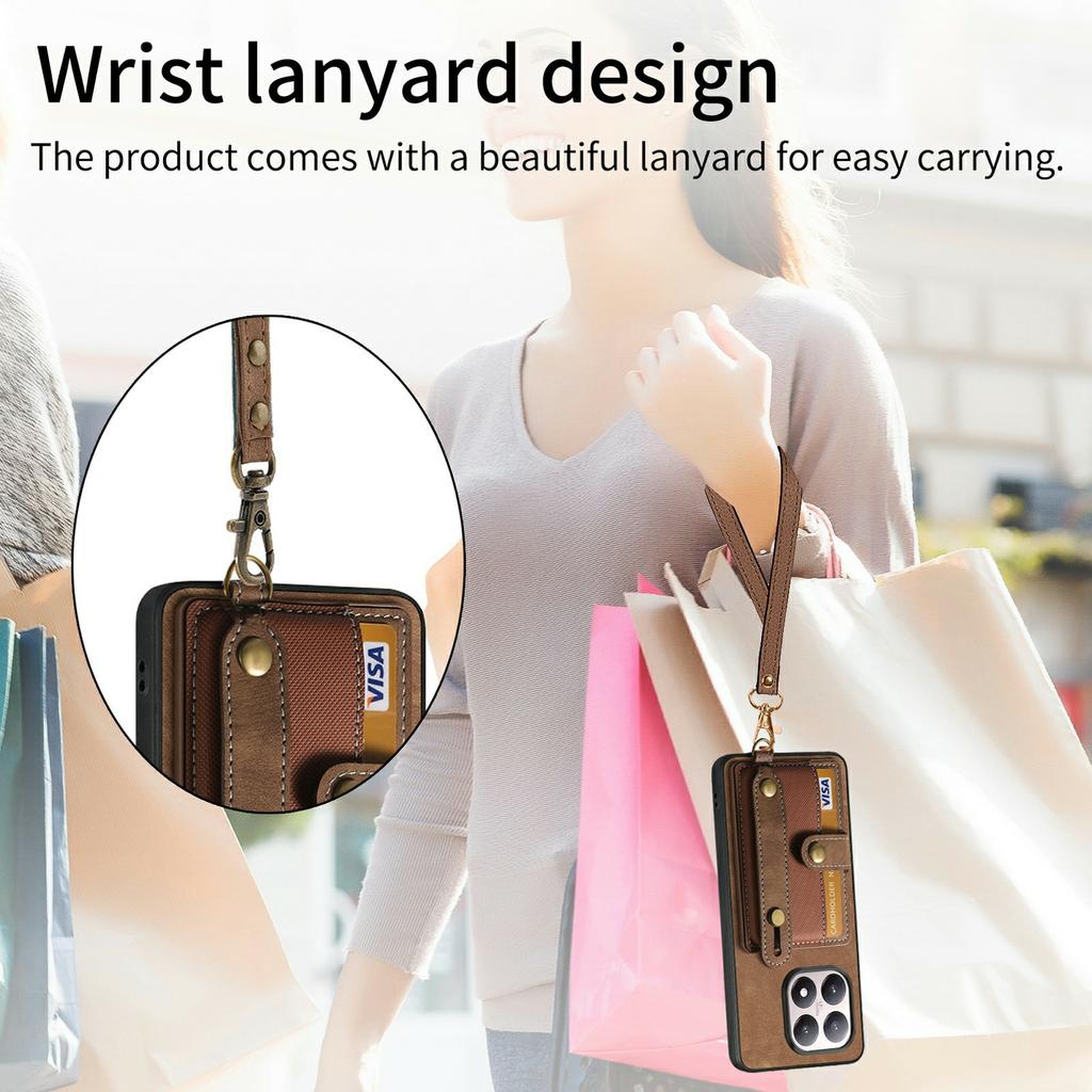 For Xiaomi 15T Case Wristband Kickstand PU Leather Retro Back Cover Card Holder