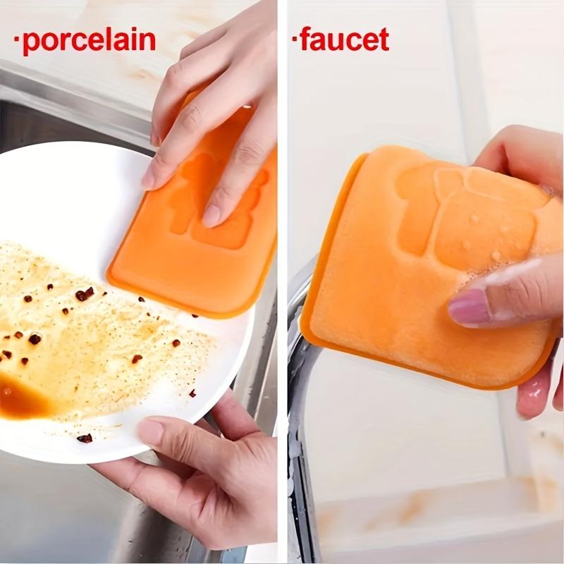 6-Piece Set of Orange Dishwashing Sponges, Double-Sided Kitchen Cleaning Pads, Quick-Drying and Stain-Removing Cleaning Wipes