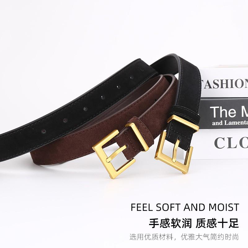 Womens Genuine Suede Leather Belt With Zinc Alloy Pin Buckle Slim 2.8cm Width Vintage Retro Style Casual Office Dating