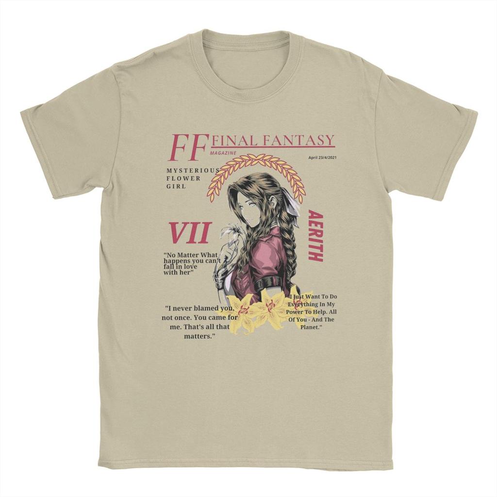 Aerith Gainsborough FF7 Magazine Final Fantasy Men T Shirts Vintage Tee Shirt Short Sleeve T-Shirts 100% Cotton Birthday Gift