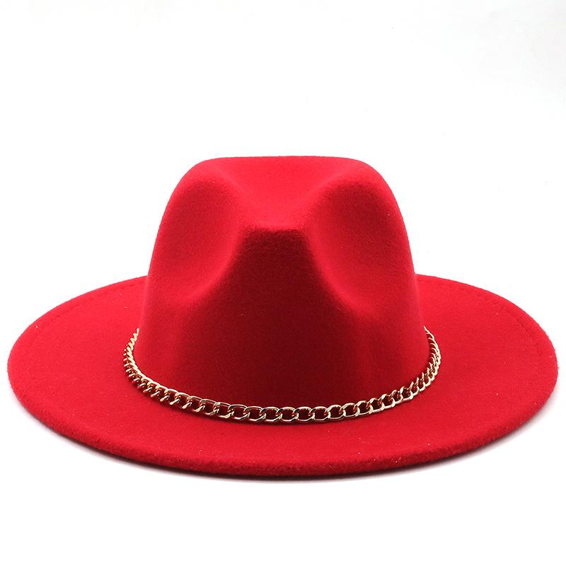 New thin chain accessories European and American autumn and winter solid color woolen top hat European and American fashion jazz hat