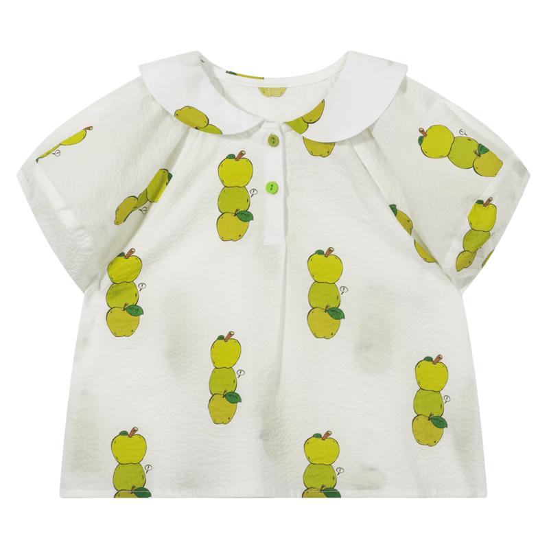 M.Latin Girls' Short Sleeve Printed Doll Collar Shirt