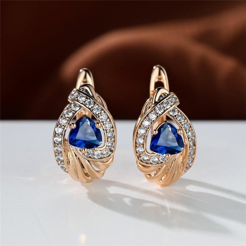 White Blue Zircon Stone Triangle Stone Earrings Charm Rose Gold Tone Color Bridal Gathering Women Wedding Occasion Earrings Geometric Crystalline