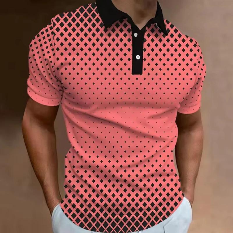 Fashion Men's Polo T-shirt 3D Patchwork Checkered Printed Street Top Daily Casual Short Sleeved Men's Clothing