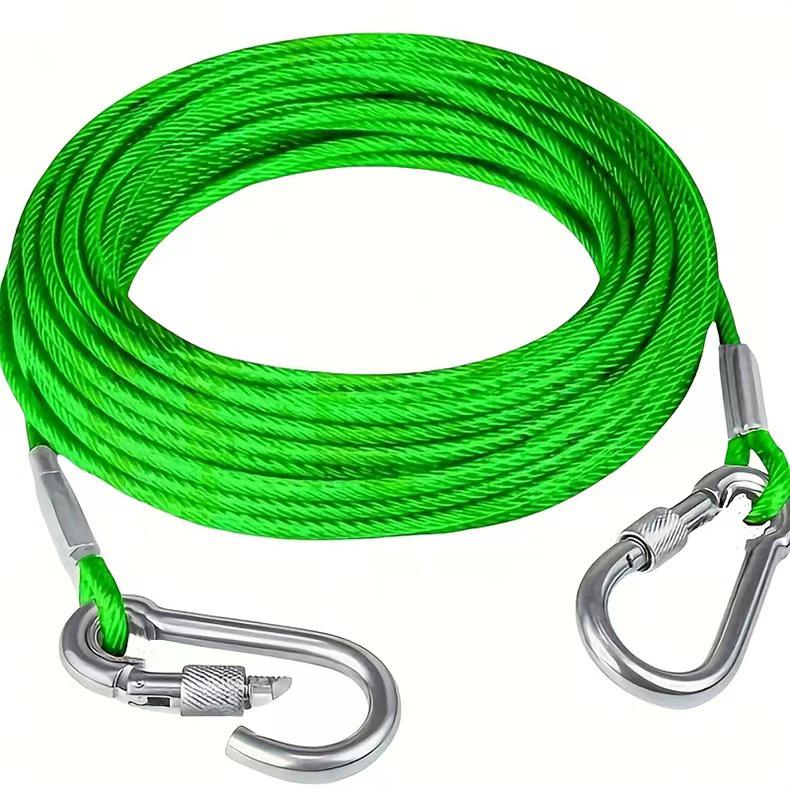 Stainless Steel Wire Rope Dog Leash - Anti-Bite, Durable, Outdoor Tent/Clothesline Use.