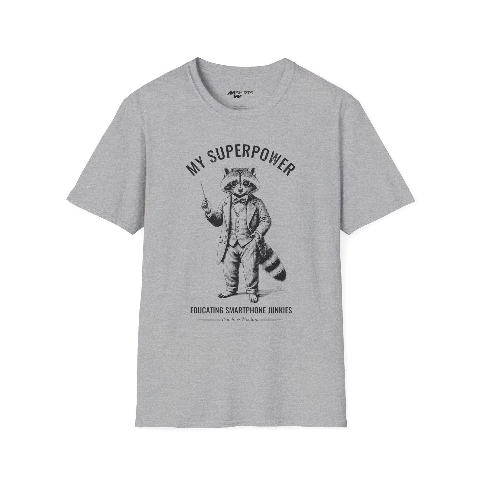 My Superpower: Educating Smartphone Junkies/ Teacher Raccoon Engraving-Style T-Shirt/ Unisex Softstyle T-Shirt 2XL