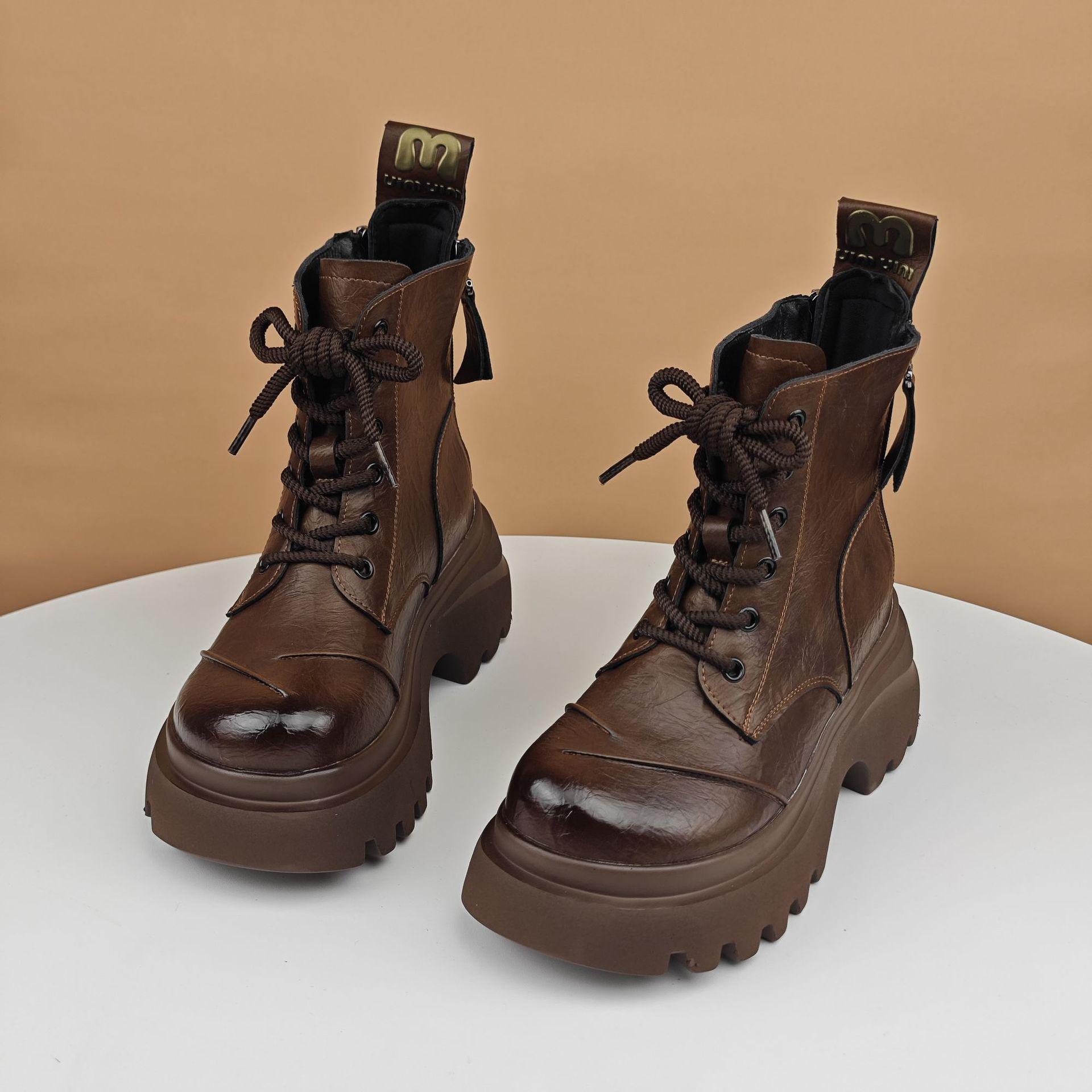 

Женские ботинки мартин на толстой подошве, увеличивающие рост - Британский стиль, Универсальные, Новинка 2025 Осень/Зима с плюшевой подкладкой. EU 35