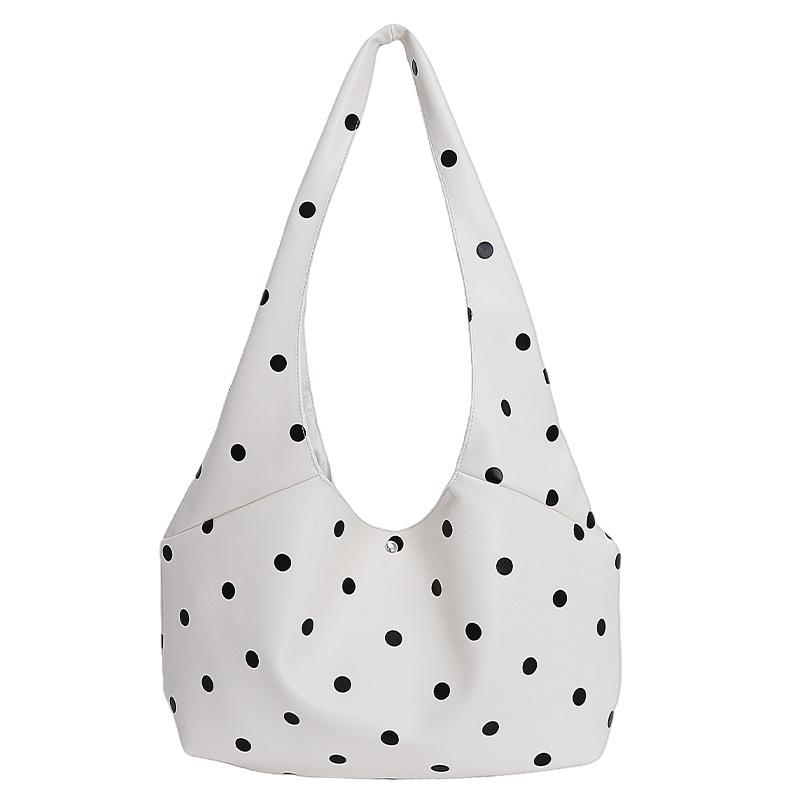 Koreanischer Retro-Schulter-Tote mit Polka Dots: Groß, Modisch, Vielseitig, Schlichtes Design