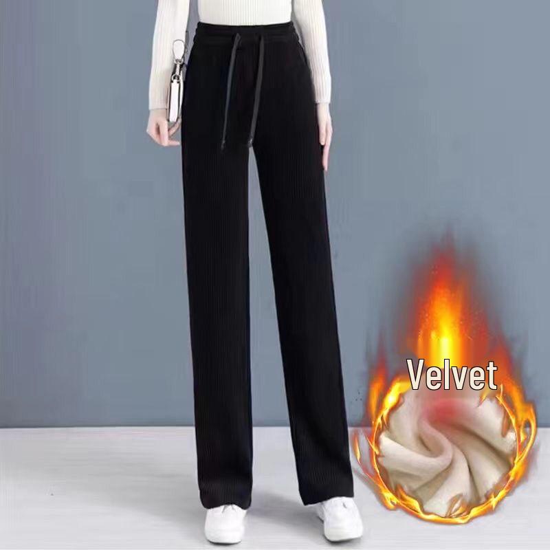 Chenille Draping Fleece-Lined High Waist Slimming Straight-Leg Pants for Women - Autumn/Winter 2024 Collection.