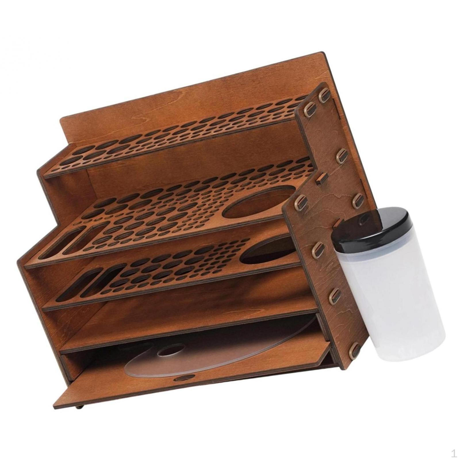 

Desktop Paint Brush Storage Rack with Palette, Wood Sturdy Desk Stand Organizer Holding for