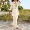 Nuovo Set Casual da Donna Moda Taglie Forti Cotone Lino Set Largo