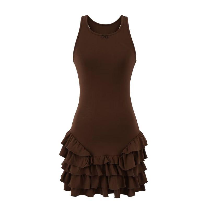 Miuli Miu Style American Sweetheart Gyaru Design Sense Frill Multi-Layer Cake Skirt Sleeveless Vest Dress