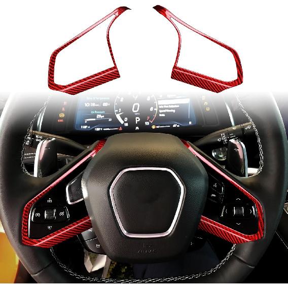 Hard Carbon Fiber, for Corvette C8 2020 2021 2022 2023 Accessories, Steering Wheel Button Frame Cover, 2Pcs Car Steering Wheel Panel Protection Frame