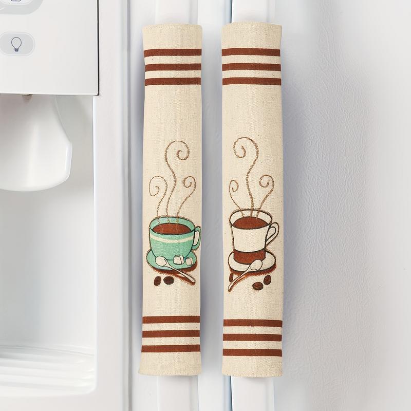 Microwave Door Cloth Protector 3pcs Coffee Bean Pattern Refrigerator Handle Protective Cover Kitchen Appliance For Preventing