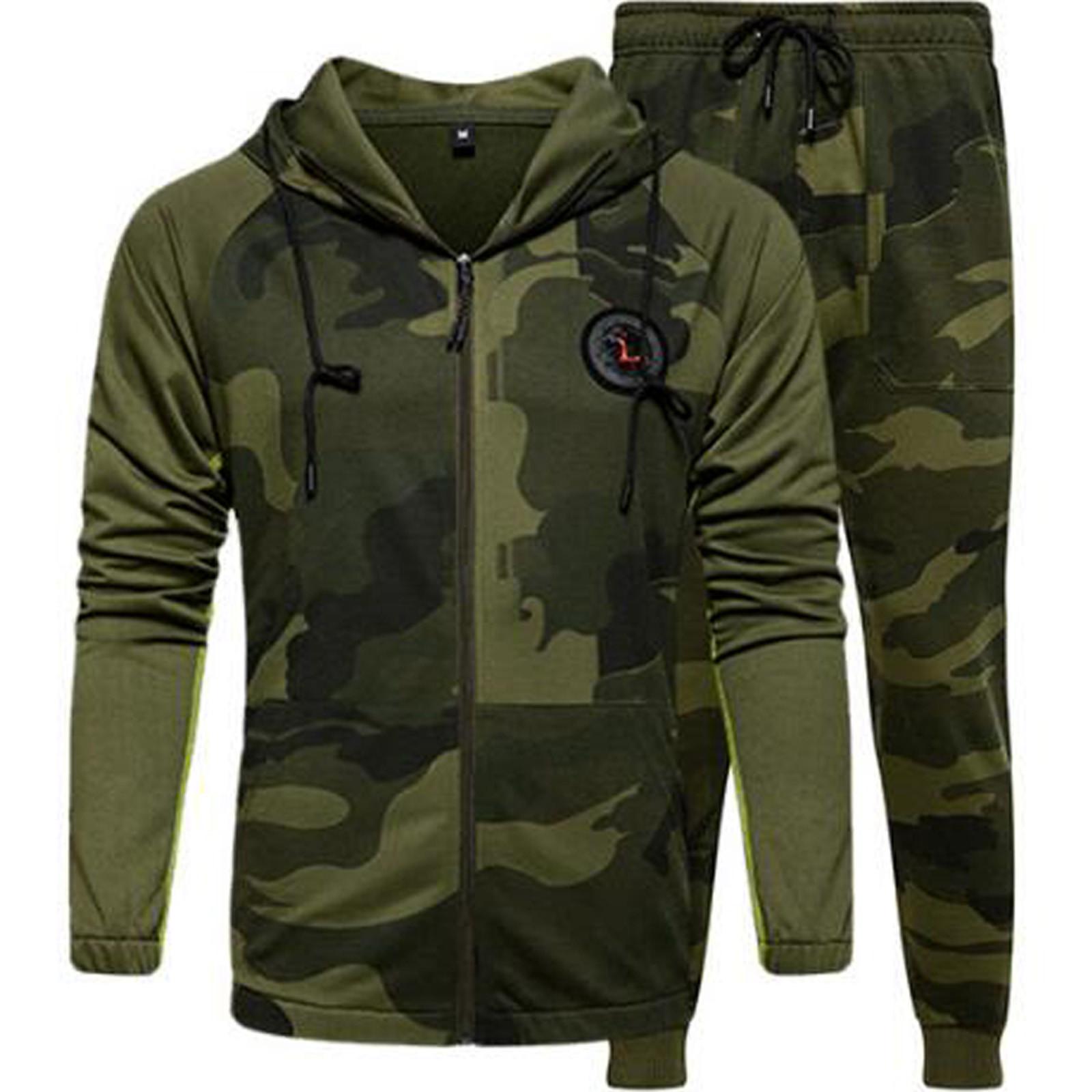 

Men s Winter Sports Zippered Matching Cap Hoodie And Camouflage Suit L армія зелений колір