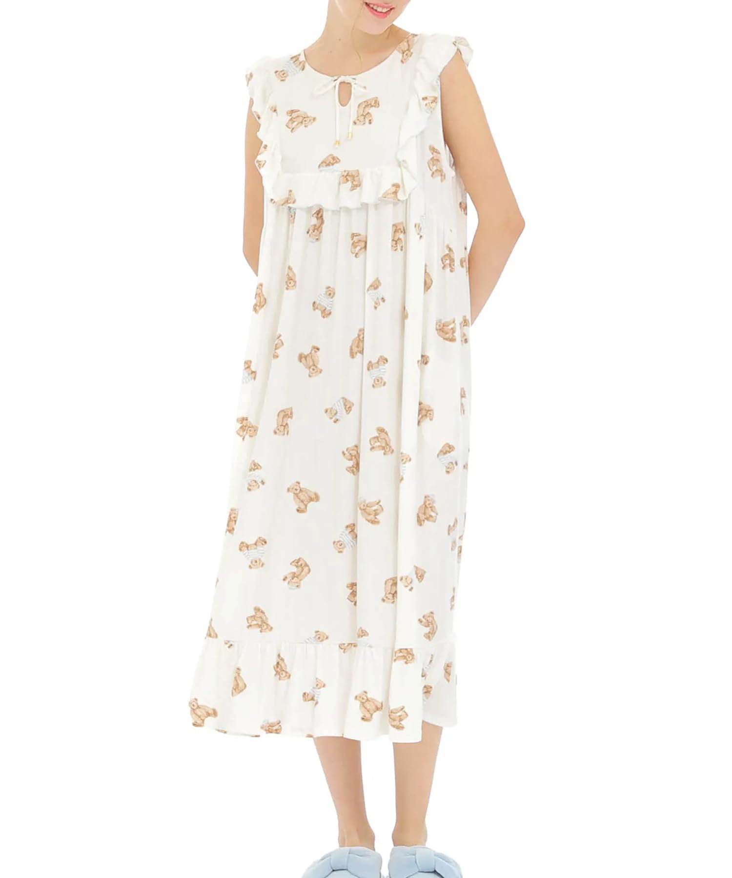 

Narue Rib Knit Teddy Bear Sizes Women s Cool-Touch Nightgown, White, M-L белый