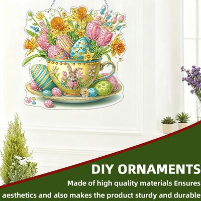 Easter Flower 2D Flat DIY Diamond Art Pendant Acrylic Round Drill Diamond Pendants for Adults Gift Home Wall Or Window Decor