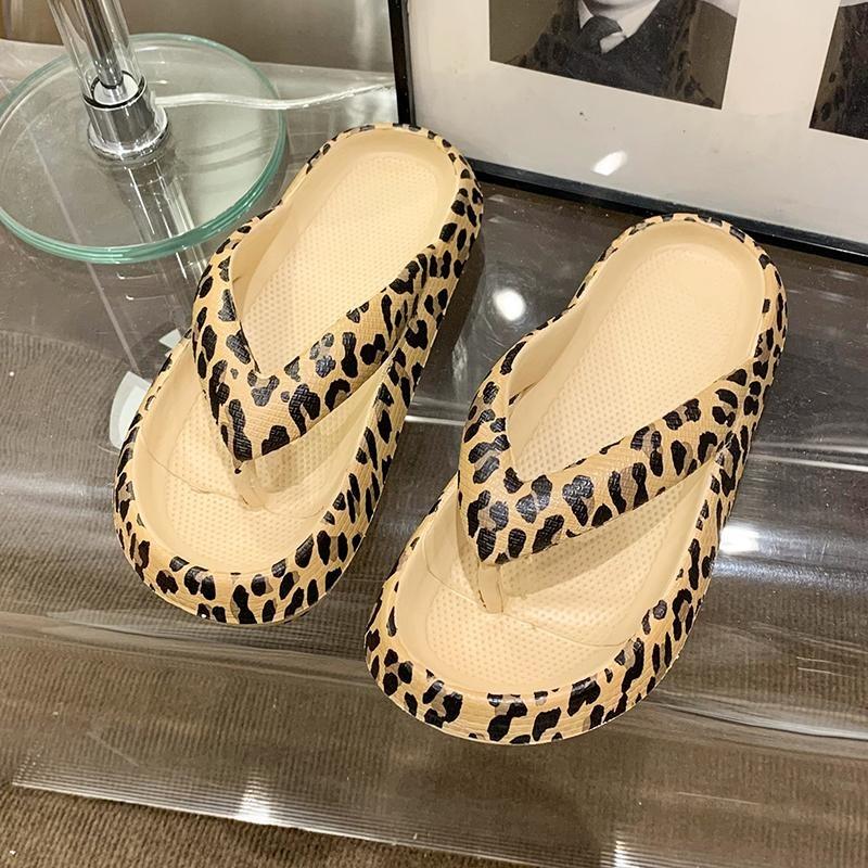 Women Leopard Summer Beach Non Slip Flip Flops Outdoor Soft Sole Slippers