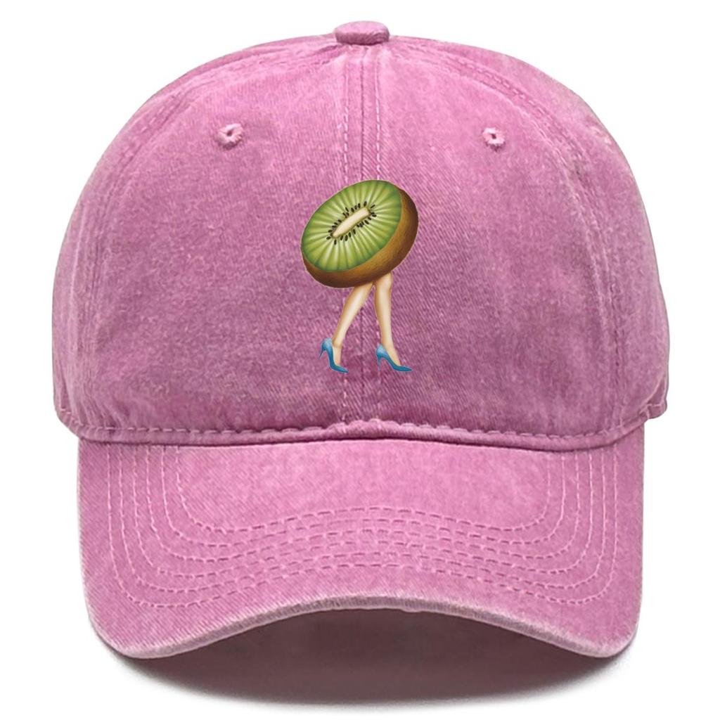 Kiwi Fruit High Heels Print Adjustable Sun Hat, Fruit Trucker Hat Headwear Unisex Simple Cotton Snapback Baseball Cap