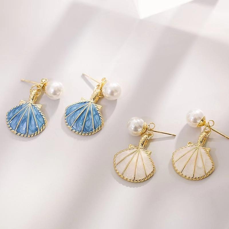 Enamel Shell Simulation Pearl Earrings Seashell Statement Eardrop Dangle Women Summer Earrings Jewelry Girls Gifts