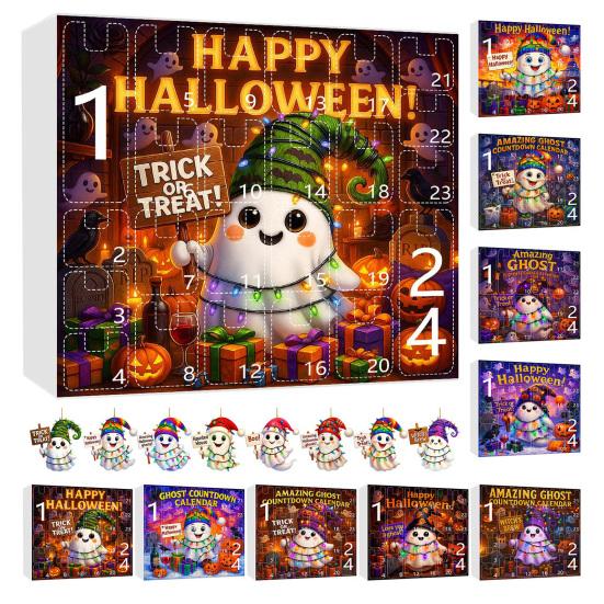 Halloween Advent Calendar 2025 24 Day Countdown Calendar with Acrylic Ghost/Gnome/Pumpkin Ornaments for Indoor Outdoor Home Party Decor
