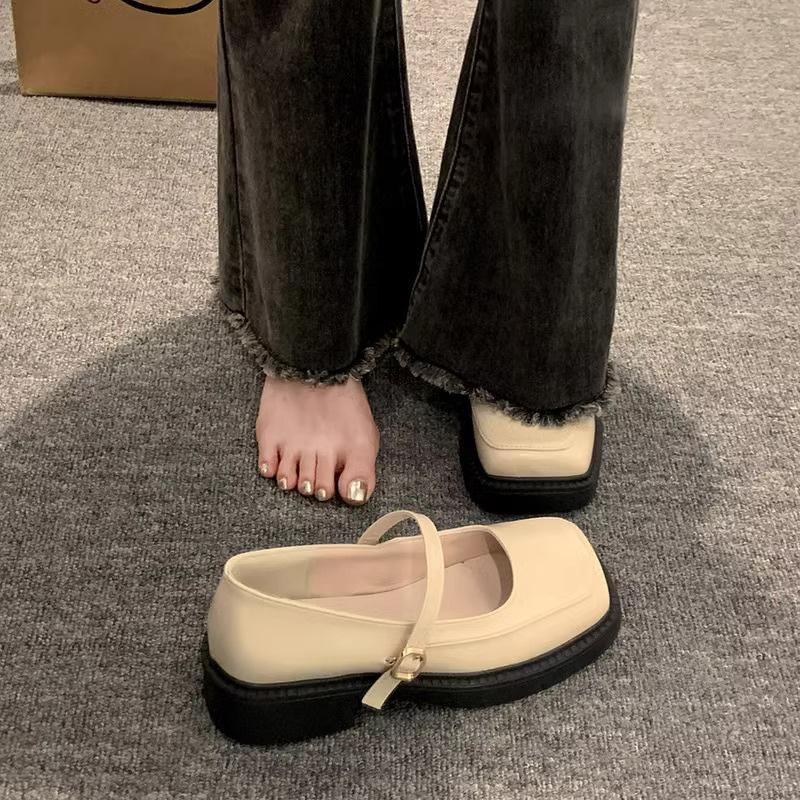 French Retro British Style Small Leather Shoes Women's Spring New Square Head Mary Jane Shoes Low Heel Light Mouth Single Shoes