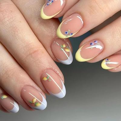 Simple French Fake Nails Mango Blueberry Removable Nail Patch European And American Nail Patch Short Nail Patch