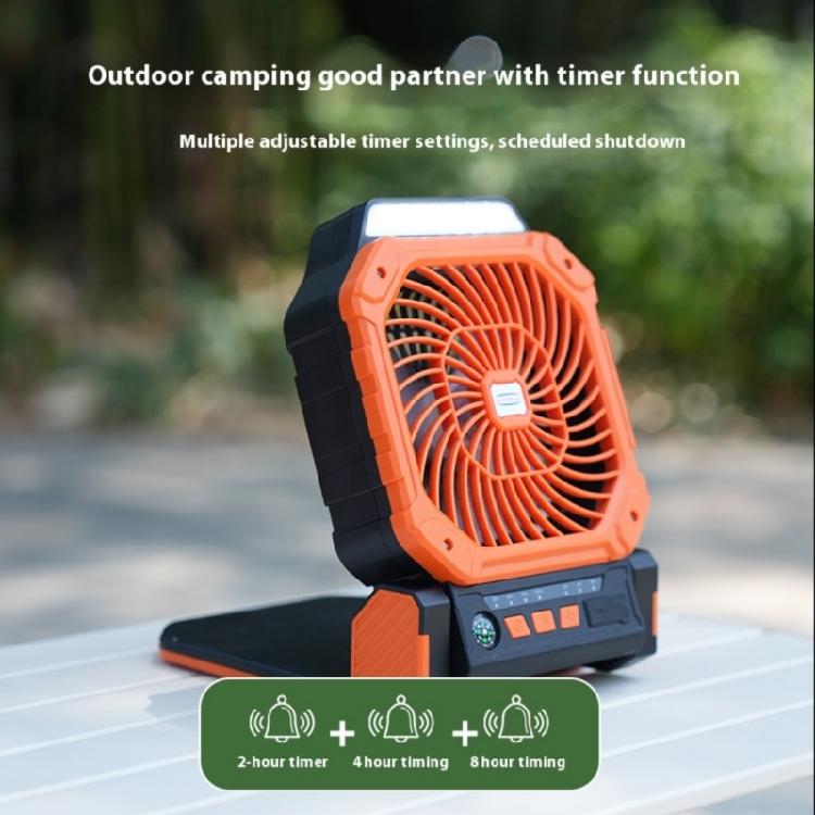 Solar Camping Fan With LED Light 4Adjustable Speed 3Brightness Light Timer Compass Function For Outdoor Tent Activity