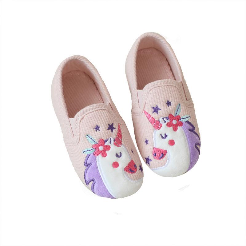 Unicorn Girls' Indoor Backless Slippers - Silent Cotton Shoes for Wood Floors
