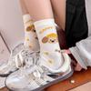 Illustration Puppy Socks Milk White Girls Sports Socks Korean Dachshund Dog Cream Cute Medium Tube Socks
