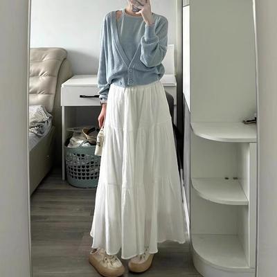 Weißer Temperamentrock für Damen im Frühling und Herbst Neu Hohe Taille Schlank und Sanft Mittellang Klein Einer Puffig Halb