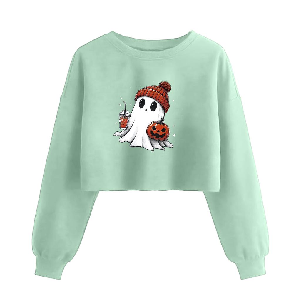 Women's Fashion Halloween Printed Navel-Exposed Long Sleeve Pullover Sweatshirt