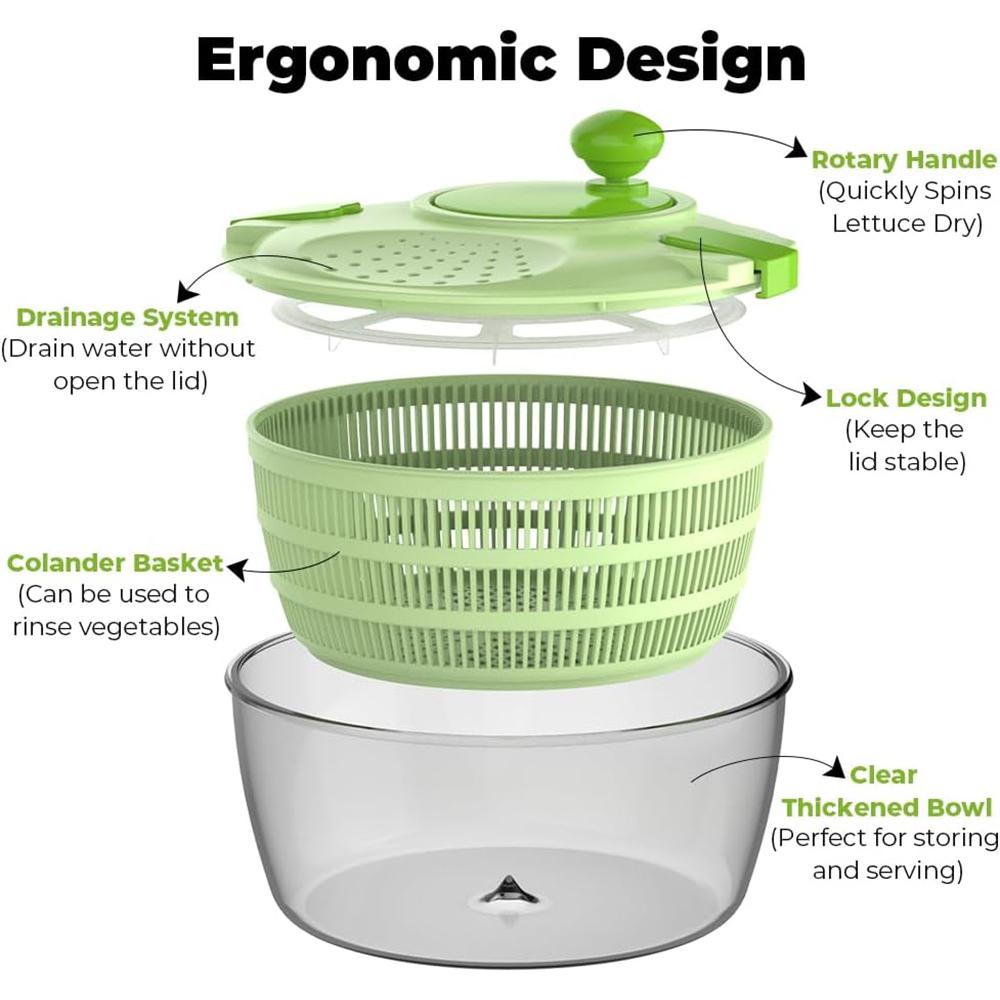 LMETJMA Quick Dry Salad Spinner 4.2L Salad Washer Labor Saving Lettuce Spinner Multiple Water Outlet Lettuce Drainer