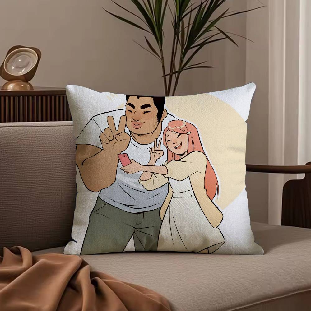 Anime M-My L-Love Story Pillow Case Anti-dustmite Pillowcase Invisible Zipper Silky Short Plush Sofa Cushion Cover