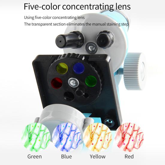 1 Set Adjustable Focus LED Fill Light Optical PMMA Lens High Multiple Student Microscope 100X/600X/1200X Handheld Optical Microscope Kit Laboratory