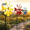 Yard Windmill Ornament Ground Stake, Outdoor Rust-Proof Wind Spinner Ornament, Iron Art Metal Garden Decoration for Lawn Patio Colorful