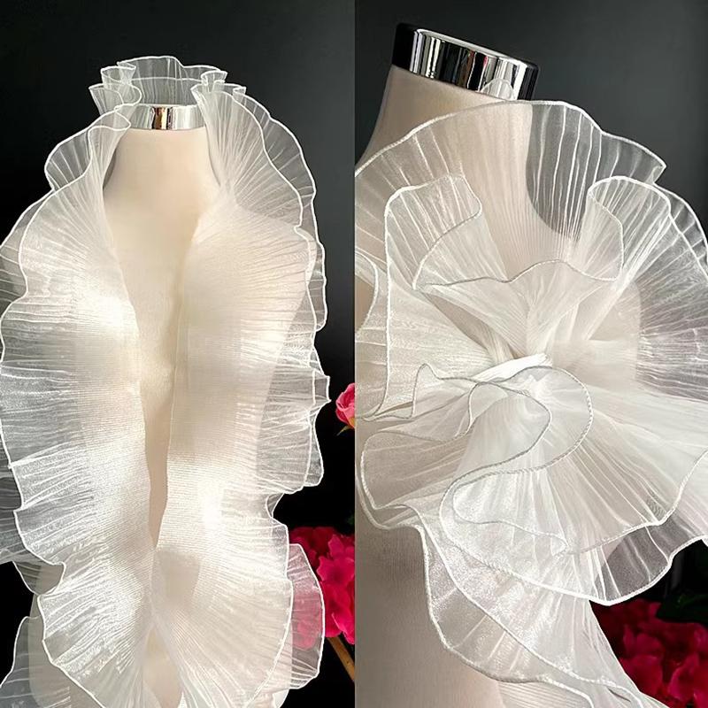 1Yard Lace Fabric Mermaid Ruffled Transparent Iridescent Laser Pleated for Wedding Sewing Costume Supply Craft