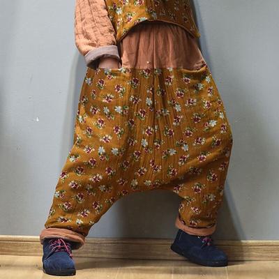 Women Pockets Patchwork Print Floral Female Pants