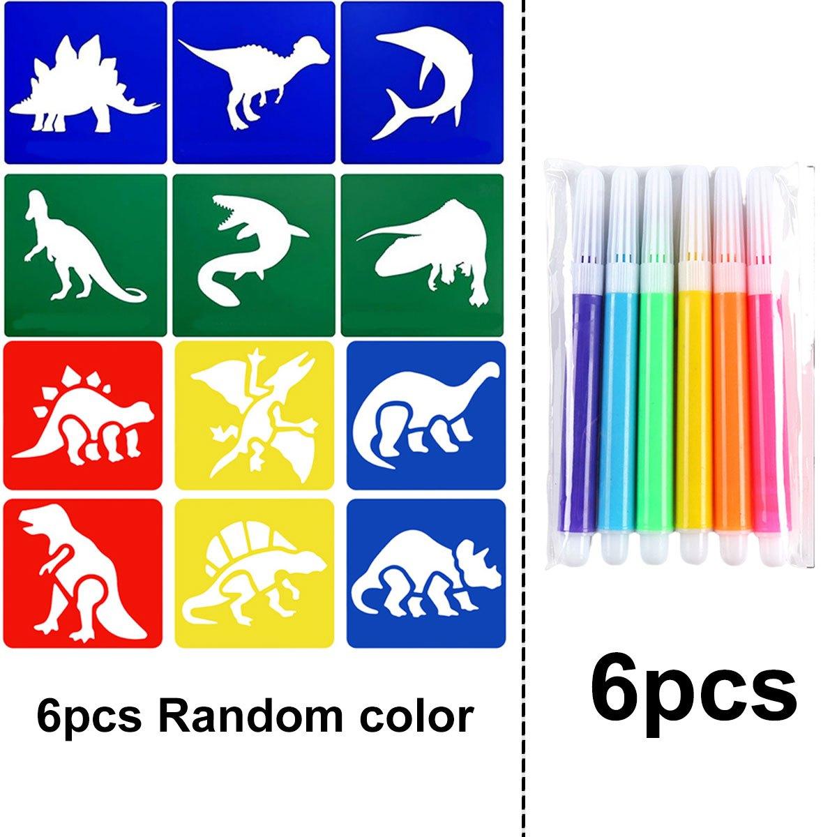 

6Pcs Dinosaur Painting Stencils with 6Pcs Mini Markers Washable Plastic Template Set DIY Art Craft for Classroom ZSY