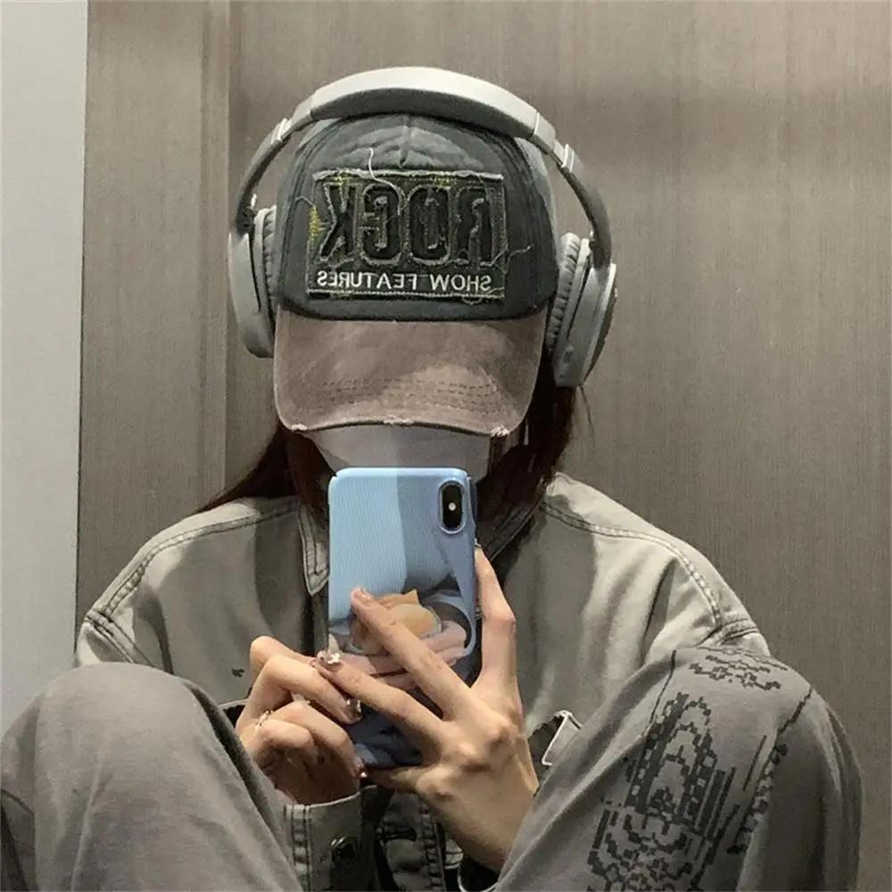 Baseballkappe im amerikanischen Vintage-Stil mit Stickerei und Rock-Schriftzug für Damen und Herren, aus Baumwolle, Outdoor-Sport-Sonnenschutzhut