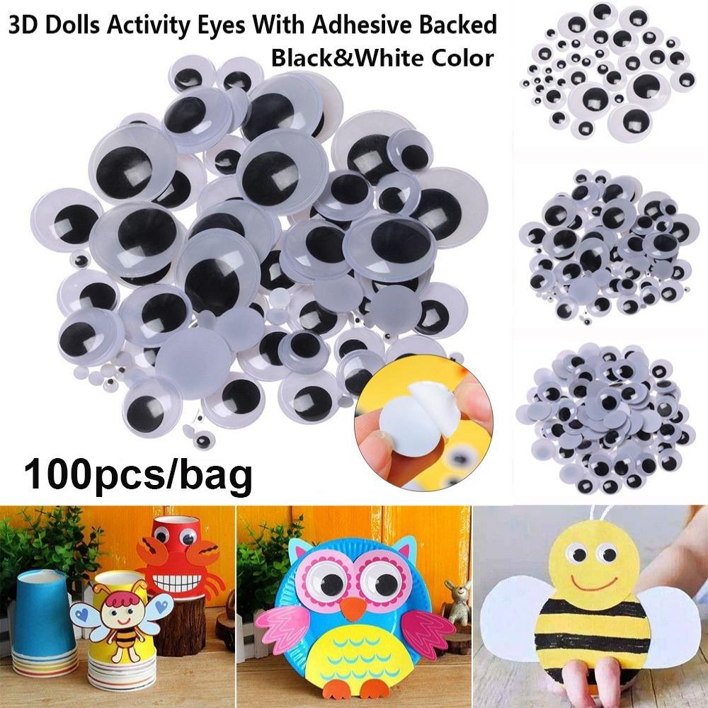 100 Stück/Beutel Schwarz&Weiß Puppen Bastelaugen 3D Kinder Stofftiere Plüschaugen Wackelnde Bewegliche Augen