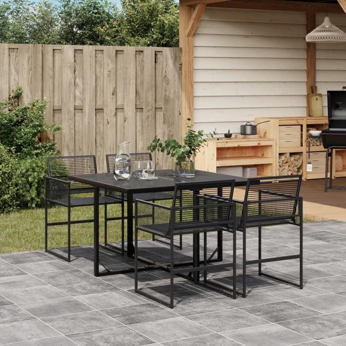 VidaXL Ensemble à manger de jardin 5 pcs Noir Résine tressée, ensemble à manger d'extérieur, meuble à manger de jardin, 3295048