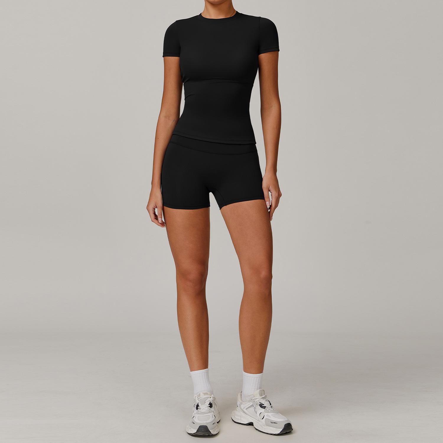 

Women s Cross-Border Brushed Yoga Set - Slim Fit Round Neck for High Intensity Outdoor Running & Sports Fitness M