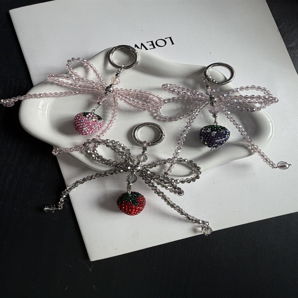 Luxury Rhinestone Strawberry Pendant Phone Strap & Keychain