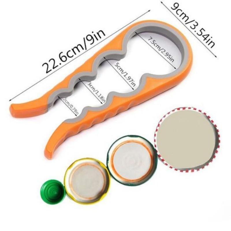 Fire-i-ett multifunksjonell flaskeåpner Husholdningsboksåpner Arbeidsbesparende hetteåpner Øllokkskruer Kjøkkenhetteåpner