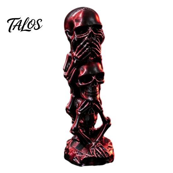 Personalized Gift for Skull Lovers Triple Stacked Skulls Figurine, Spooky See Hear Speak No Evil Skeleton Head Small Desk Ornament Men Statue,