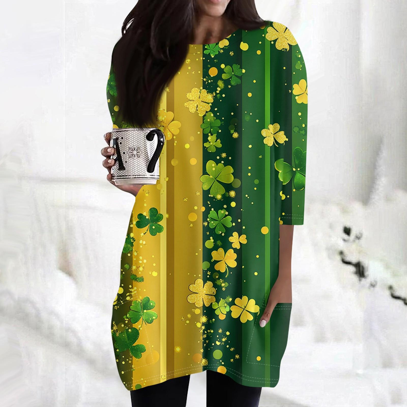 

Жіноча модна повсякденна футболка з рукавом 3/4, принтом, круглим вирізом та подвійними кишенями M жовтий